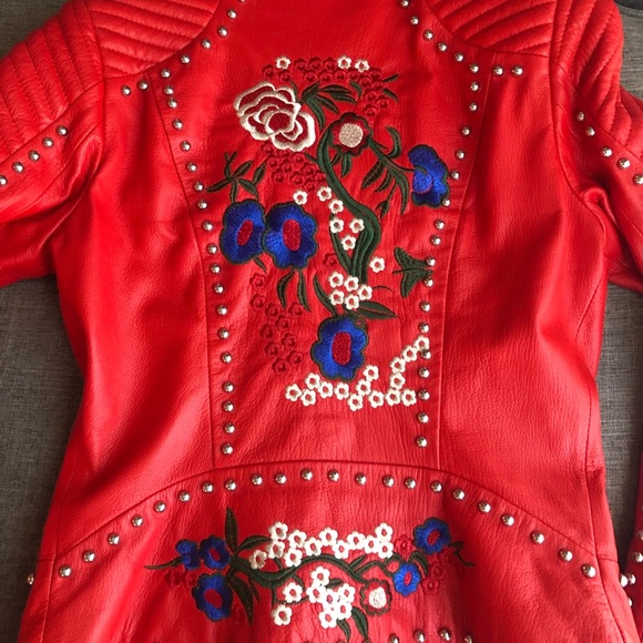 DENIMAXX COUTURE RED LEATHER JACKET - Picture 4 of 10